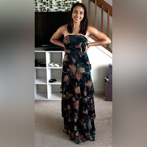 Lulu's Strapless Floral Maxi Dress - Black and Pink